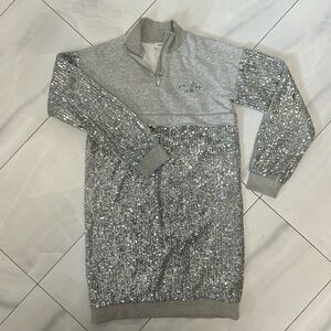 River Island Girls grey sequin funnel neck sweater dress - 11-12 Yrs